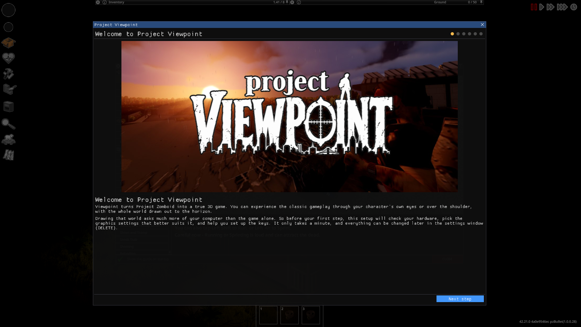 Project Viewpoint welcome screen showing the mod loading for the first time