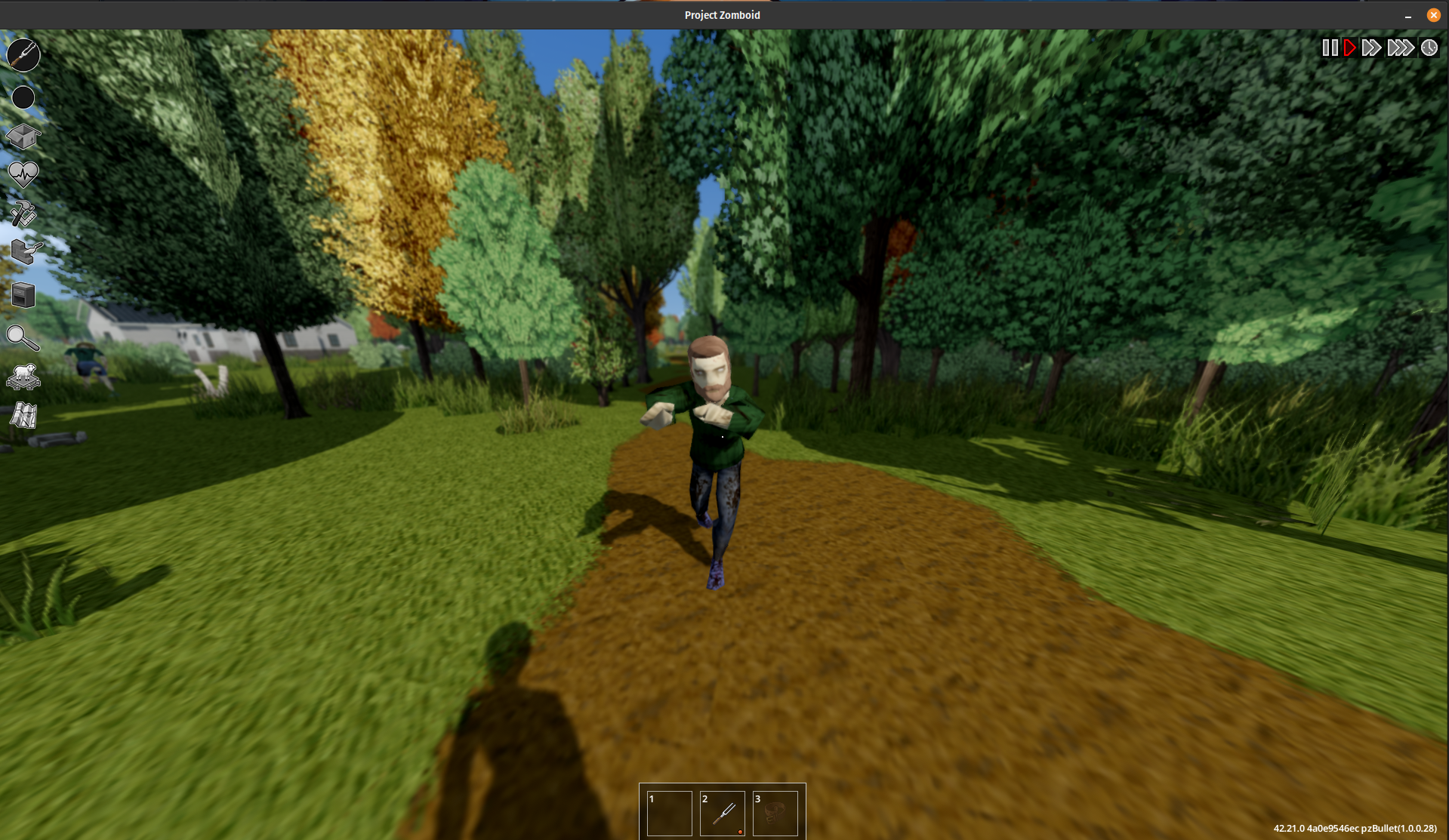 A zombie approaching on a woodland path in Project Viewpoint first-person mode